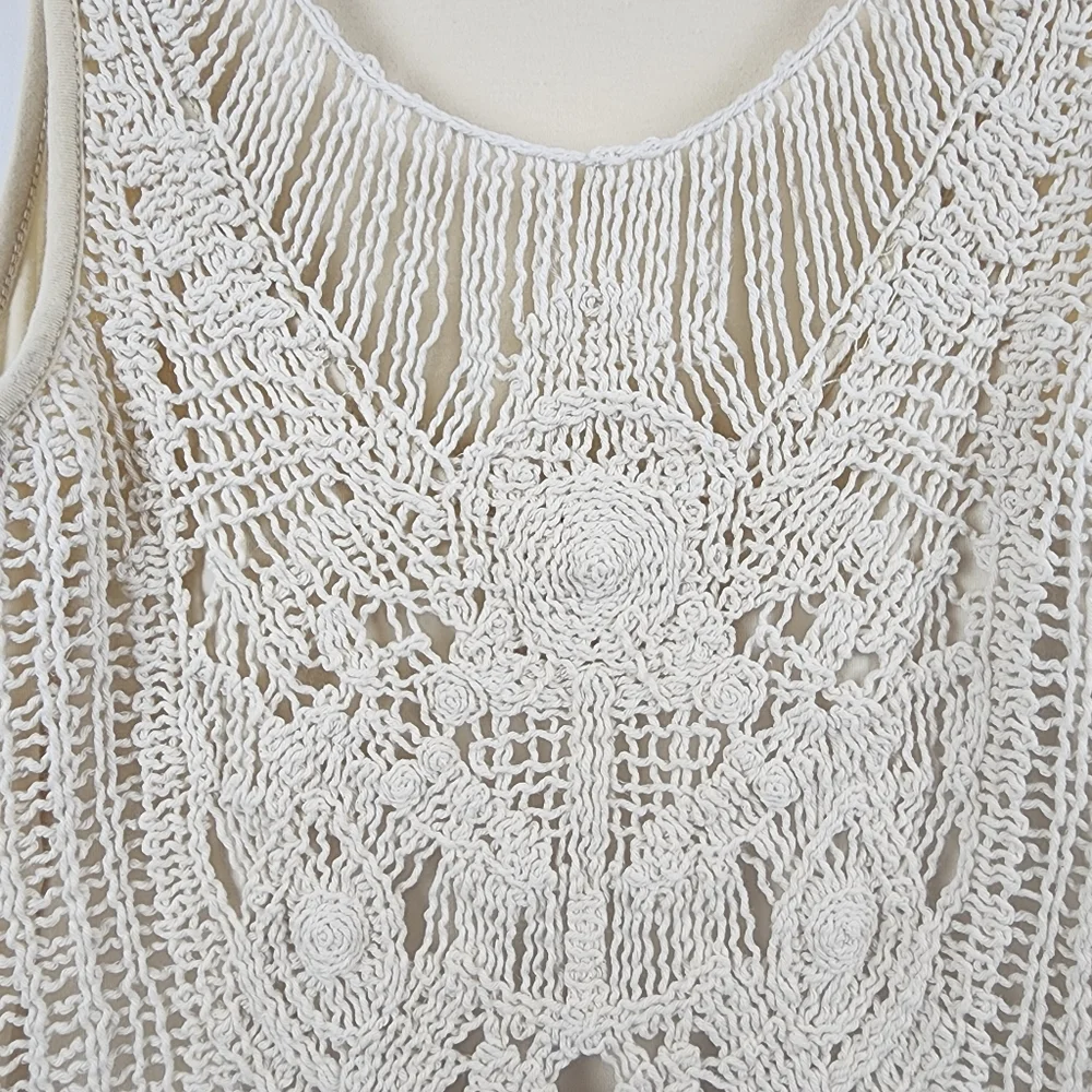 Crochet Lace Cream Tank Top Adiva Brand Boho Style Womens XS - Picture 2 of 6
